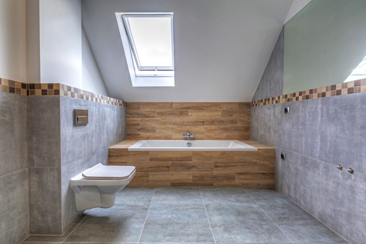 New bathroom interior in attic space 1200x800px