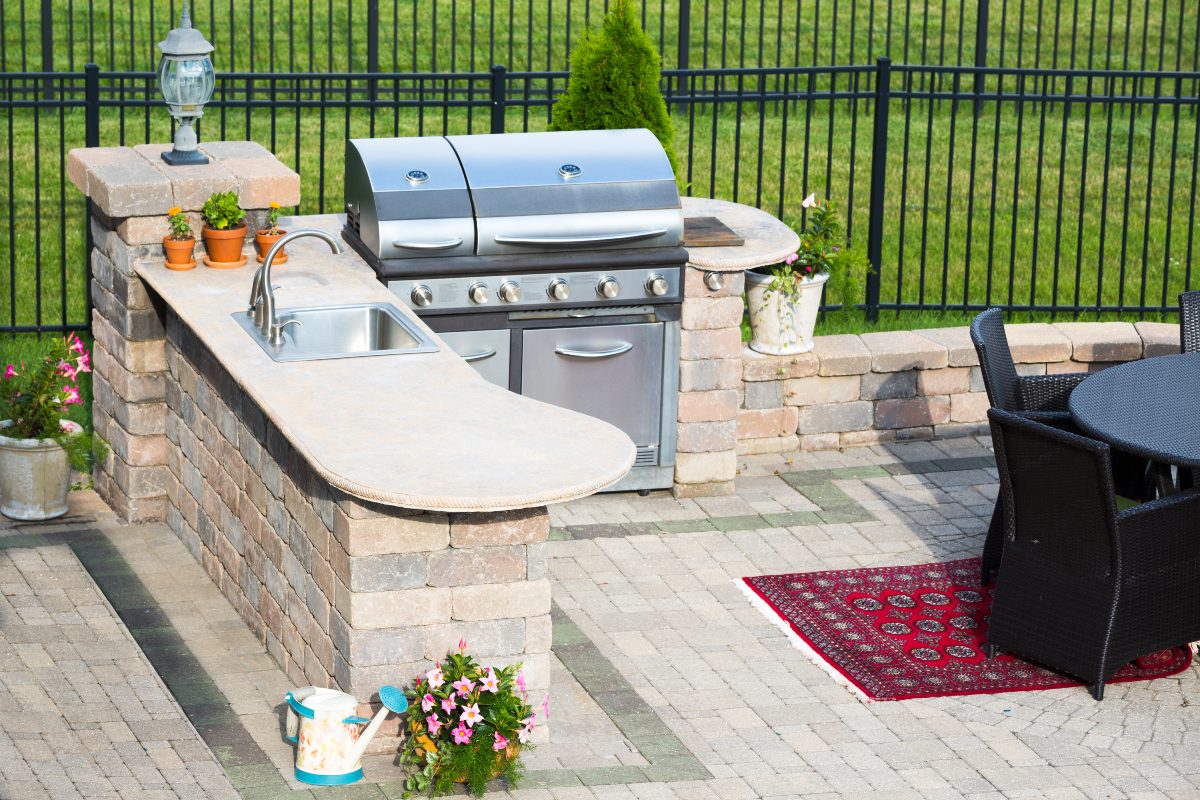 Stylish outdoor kitchen on a brick patio 1200x800px