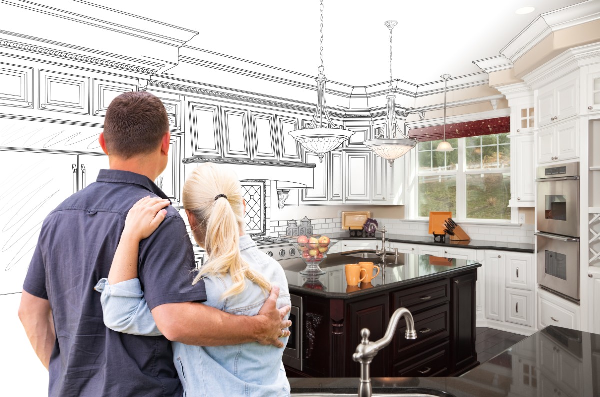 Couple imagining the perfect kitchen design to reality 1200x800px